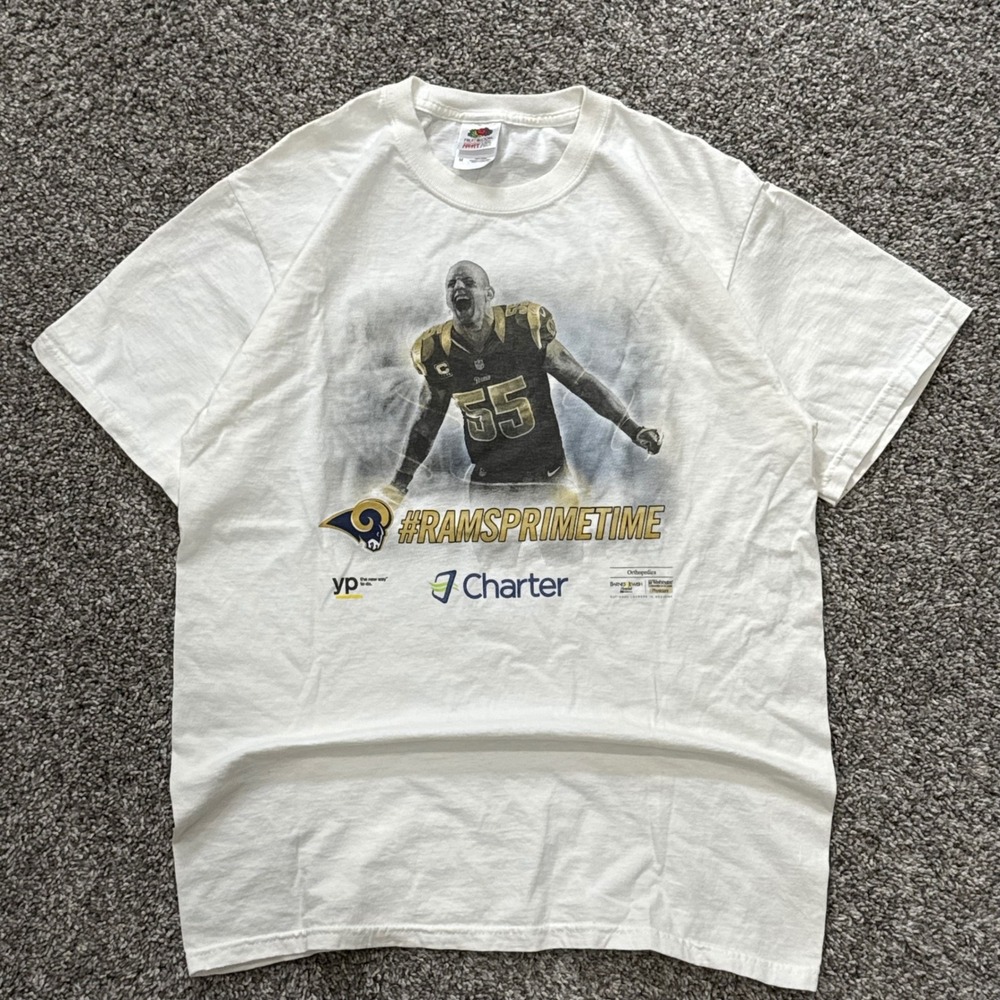 Y2K St Louis Rams James Laurinaitis 55 Graphic T-Shirt White Mens M NFL Retro